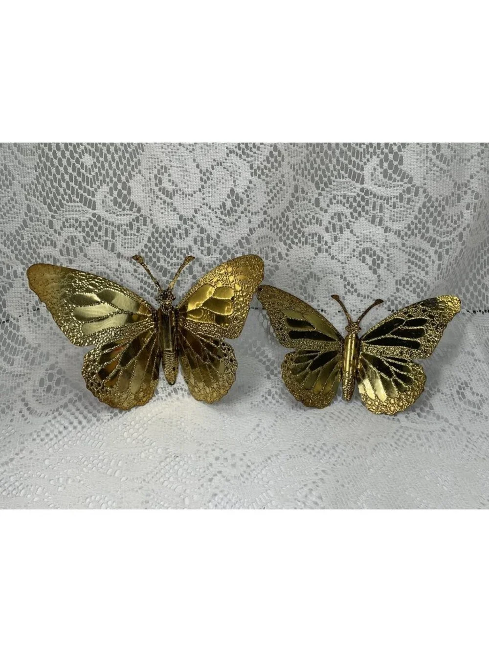 Set of 2 VTG Home Interiors Gold Tone Metal Tin 3D Butterfly Wall Decor MCM Boho